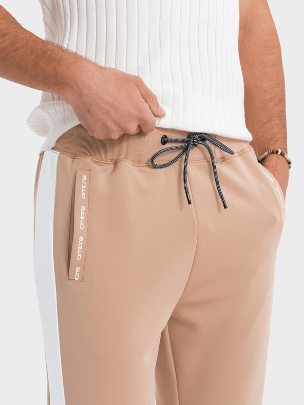 Ombre Clothing Muške jogger trenirke s kontrastnim prugama - bež