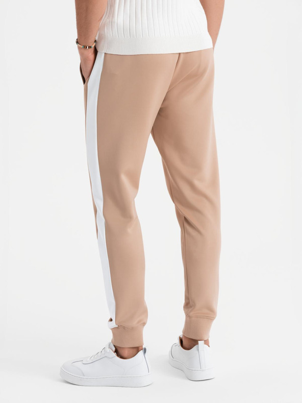 Ombre Clothing Muške jogger trenirke s kontrastnim prugama - bež
