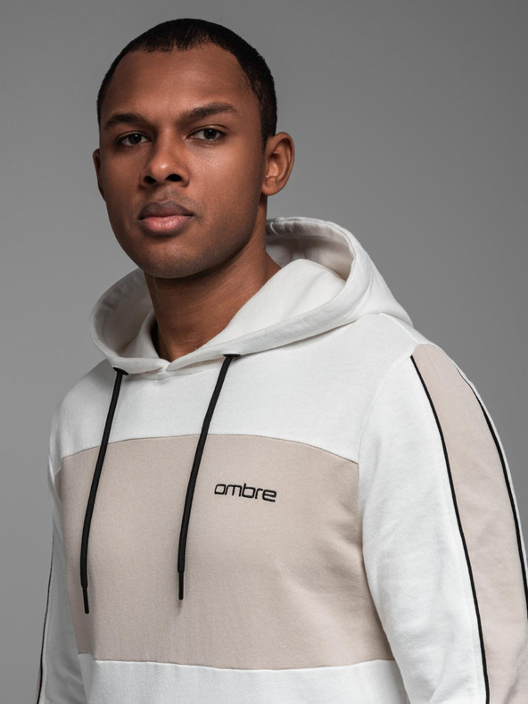 Ombre Clothing Muška pamučna dukserica s kapuljačom i kontrastnim detaljima - bijela