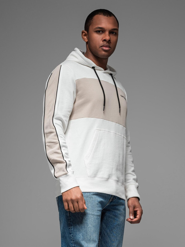Ombre Clothing Muška pamučna dukserica s kapuljačom i kontrastnim detaljima - bijela