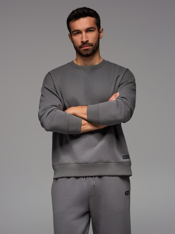 Ombre Clothing Uniseks klasična dukserica s okruglim izrezom - siva