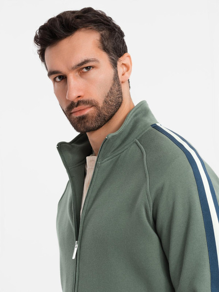 Ombre Clothing Muška dukserica s visokim ovratnikom i prugama - maslinasta