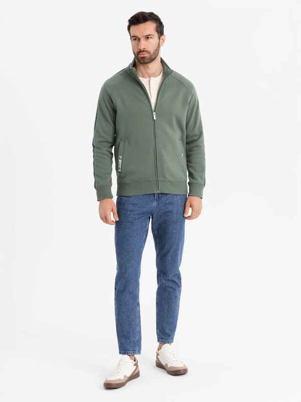 Ombre Clothing Muška dukserica s visokim ovratnikom i prugama - maslinasta