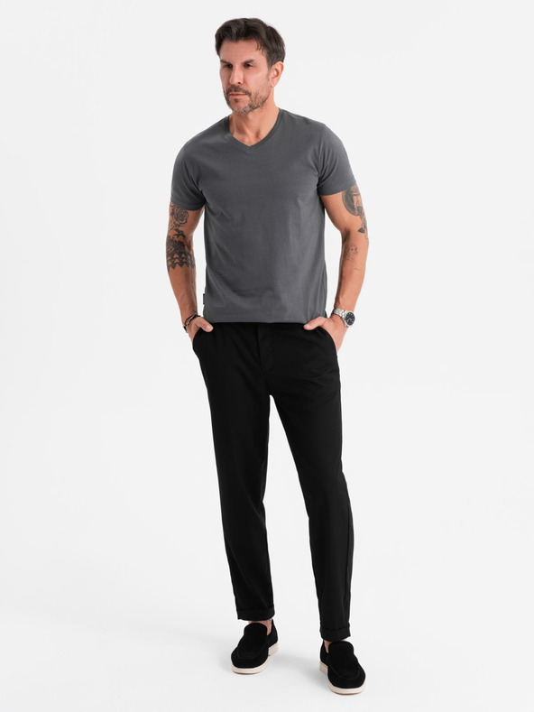 Ombre Clothing Muška klasična pamučna majica BASIC s V-izrezom - grafitna