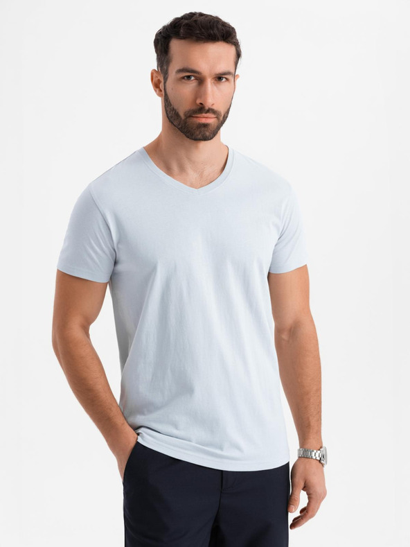 Ombre Clothing Muška klasična pamučna majica BASIC s izrezom - svjetlo siva