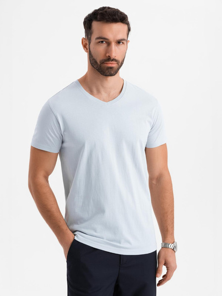 Ombre Clothing Muška klasična pamučna majica BASIC s izrezom - svjetlo siva