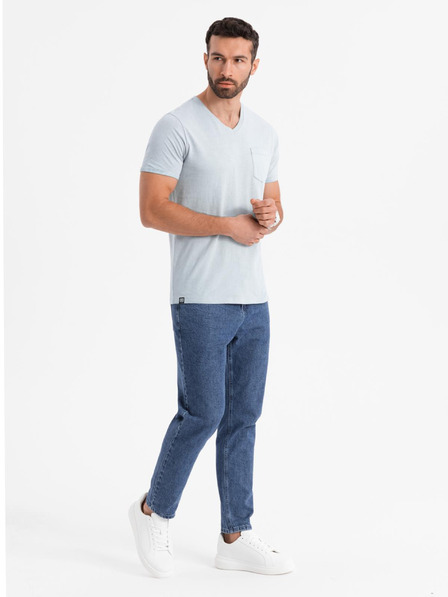 Ombre Clothing Muška pamučna majica s V-izrezom i opranim efektom - siva