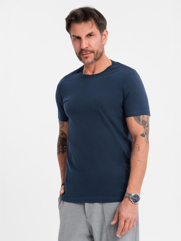 Ombre Clothing Muška klasična pamučna majica BASIC - tamno plava