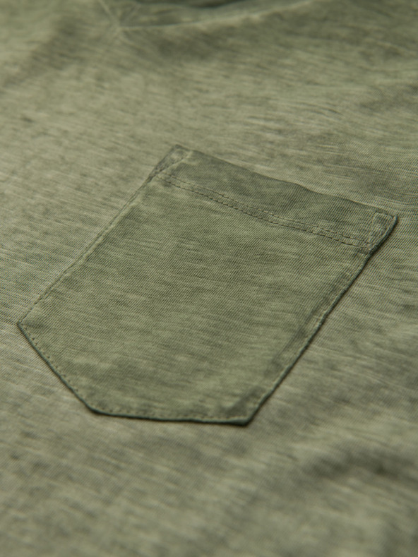 Ombre Clothing Muška pamučna majica s V-izrezom i opranim efektom - maslinasta