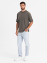 Ombre Clothing Muška pamučna majica LOOSE FIT s okruglim izrezom - tamno maslinasta