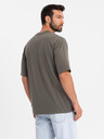 Ombre Clothing Muška pamučna majica LOOSE FIT s okruglim izrezom - tamno maslinasta