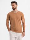Ombre Clothing Muška klasična pamučna majica BASIC s V-izrezom - smeđa