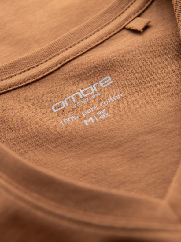 Ombre Clothing Muška klasična pamučna majica BASIC s V-izrezom - smeđa