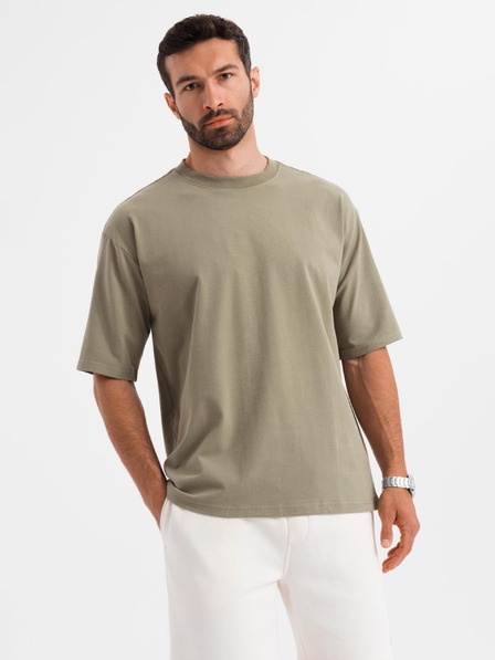 Ombre Clothing Muška pamučna majica LOOSE FIT s okruglim izrezom - khaki