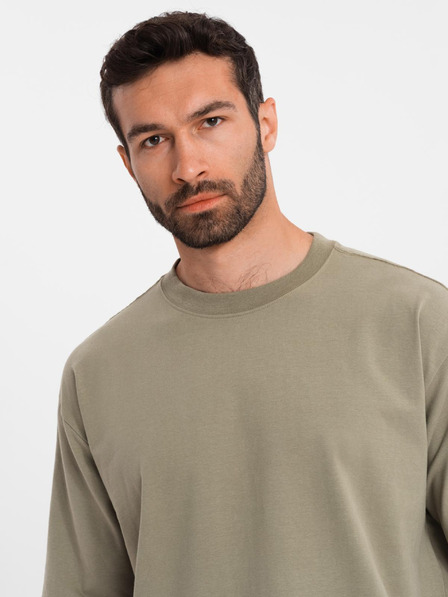 Ombre Clothing Muška pamučna majica LOOSE FIT s okruglim izrezom - khaki