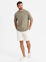 Ombre Clothing Muška pamučna majica LOOSE FIT s okruglim izrezom - khaki