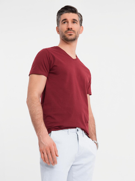 Ombre Clothing Pamučna klasična muška majica BASIC s V-izrezom - bordo