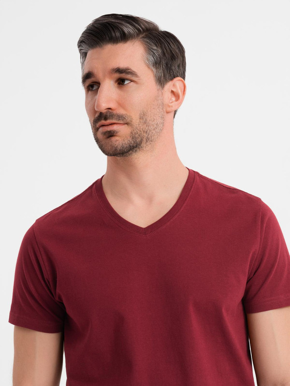Ombre Clothing Pamučna klasična muška majica BASIC s V-izrezom - bordo