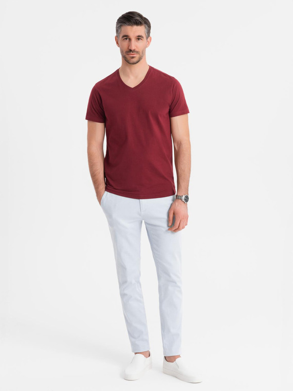 Ombre Clothing Pamučna klasična muška majica BASIC s V-izrezom - bordo
