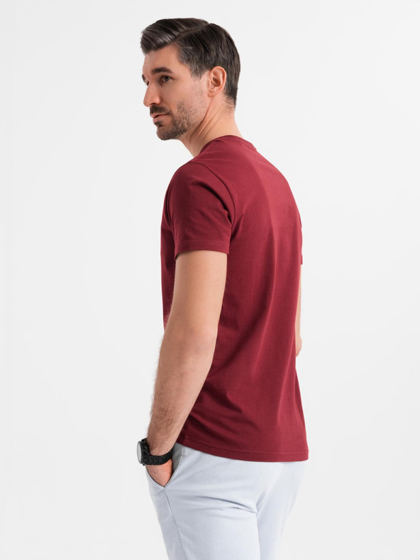 Ombre Clothing Pamučna klasična muška majica BASIC s V-izrezom - bordo