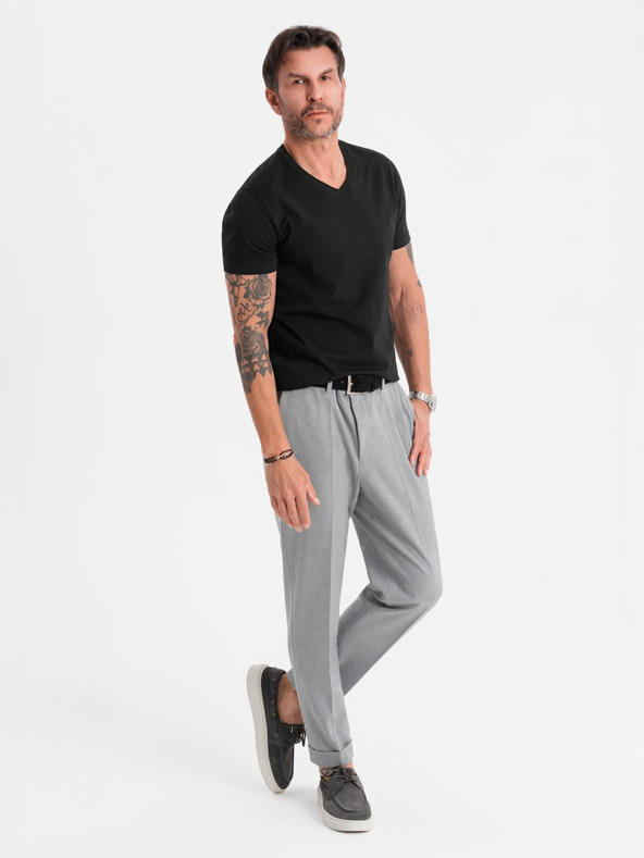 Ombre Clothing Muška klasična pamučna majica BASIC s izrezom - crna