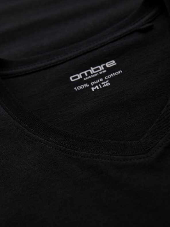 Ombre Clothing Muška klasična pamučna majica BASIC s izrezom - crna