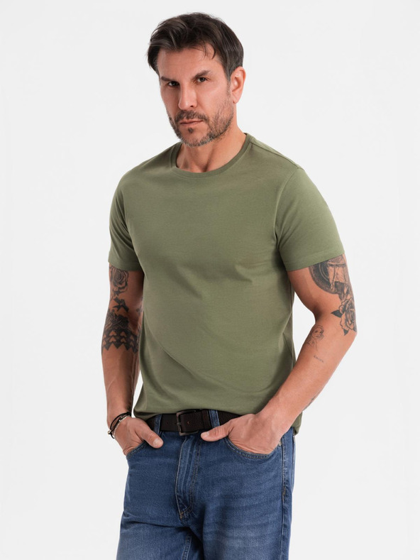 Ombre Clothing Muška klasična pamučna majica BASIC - khaki