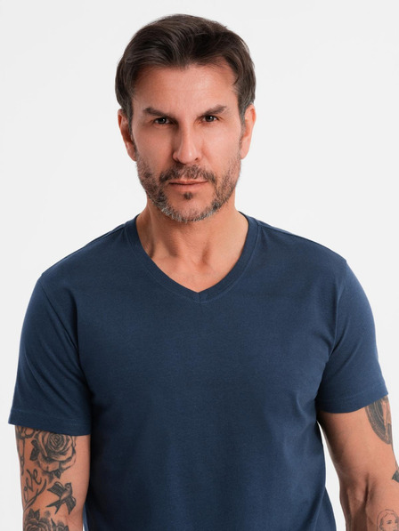Ombre Clothing Muška klasična pamučna majica BASIC s V-izrezom - tamno plava