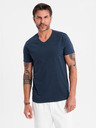 Ombre Clothing Muška klasična pamučna majica BASIC s V-izrezom - tamno plava