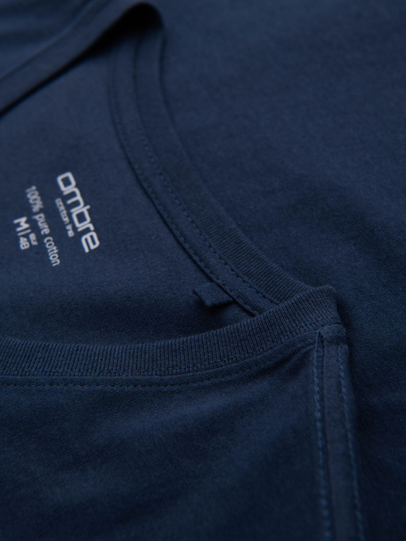Ombre Clothing Muška klasična pamučna majica BASIC s V-izrezom - tamno plava