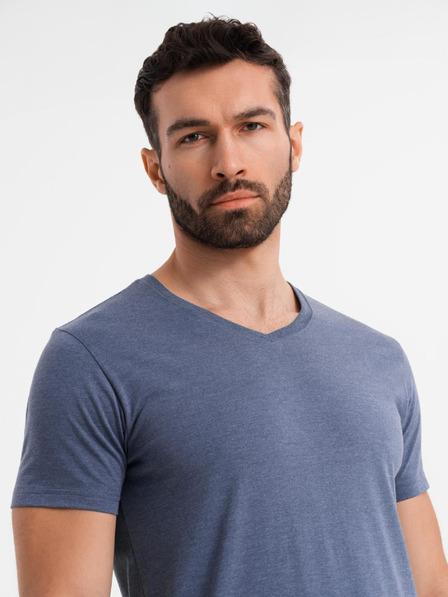 Ombre Clothing Muška klasična pamučna majica BASIC s V-izrezom - plavi melange