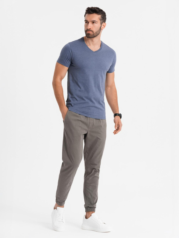 Ombre Clothing Muška klasična pamučna majica BASIC s V-izrezom - plavi melange