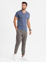 Ombre Clothing Muška klasična pamučna majica BASIC s V-izrezom - plavi melange