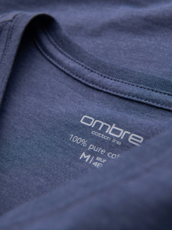 Ombre Clothing Muška klasična pamučna majica BASIC s V-izrezom - plavi melange