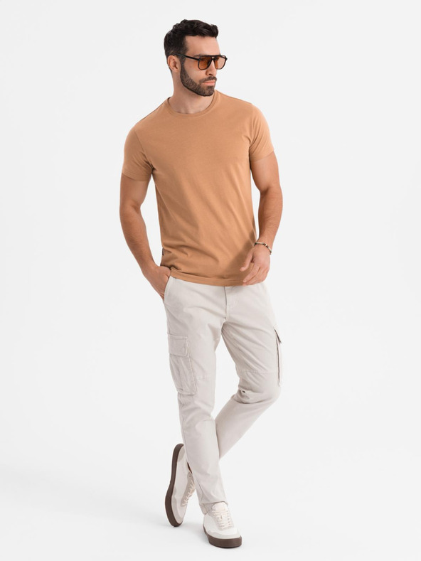Ombre Clothing BASIC muška klasična pamučna majica - smeđa
