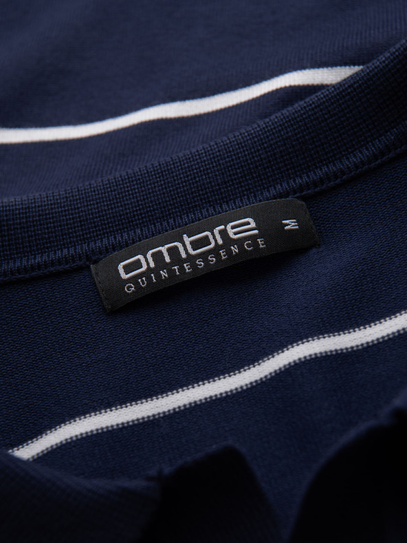 Ombre Clothing Muška polo majica s dugim rukavima i vodoravnim prugama od viskozе - tamno plava i bijela