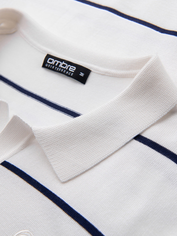 Ombre Clothing Muška polo majica s dugim rukavima i vodoravnim prugama od viskozе - bijela i tamno plava