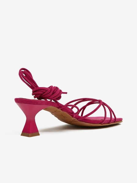 Ojju Tamnoružičaste ženske sandale na vezanje u završnici od brušene kože na OJJU peti