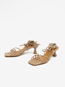 Ojju Bež ženske sandale na petu na vezanje OJJU