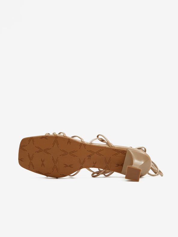 Ojju Bež ženske sandale na petu na vezanje OJJU