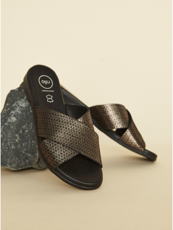 Ojju Crne kožne papuče OJJU