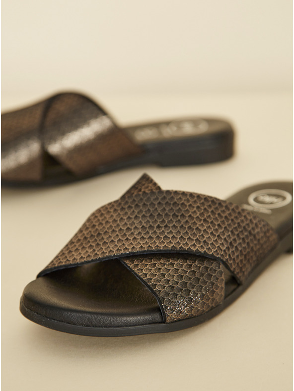 Ojju Crne kožne papuče OJJU