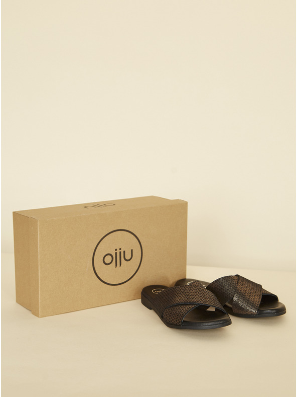 Ojju Crne kožne papuče OJJU