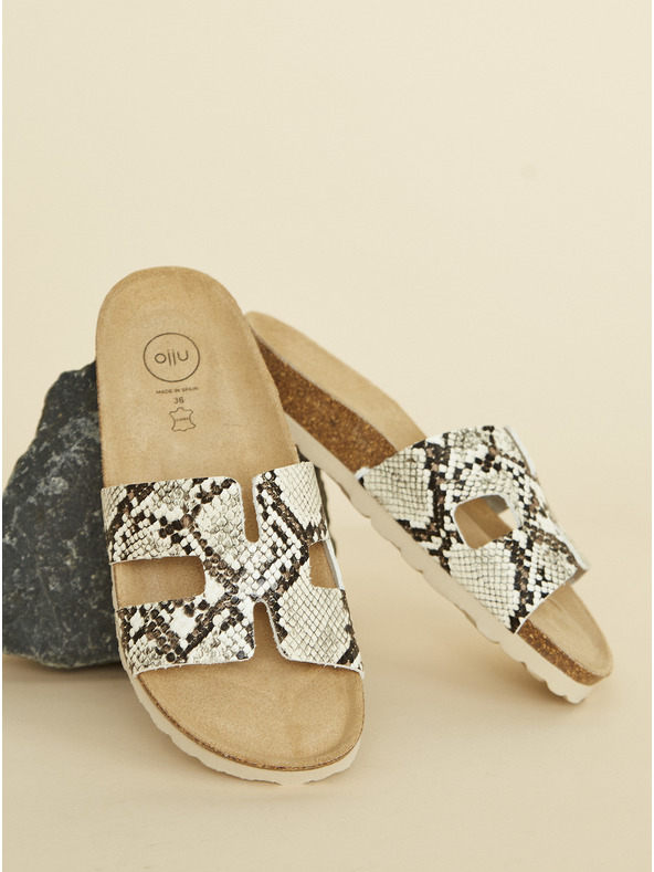 Ojju Bež ženske papuče sa zmijskim uzorkom OJJU