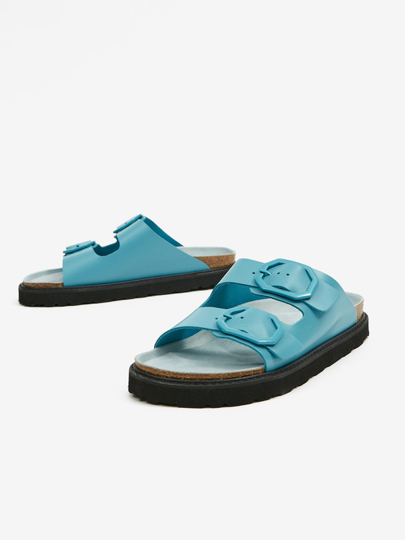 Ojju Tirkizne ženske kožne papuče na platformi OJJU