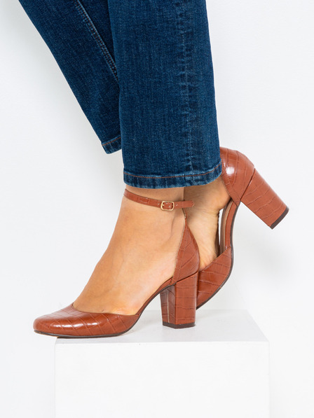 CAMAIEU Smeđe kožne cipele na petu CAMAIEU