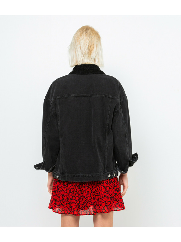 CAMAIEU Crna traper jakna s krznenim ovratnikom CAMAIEU