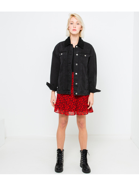 CAMAIEU Crna traper jakna s krznenim ovratnikom CAMAIEU