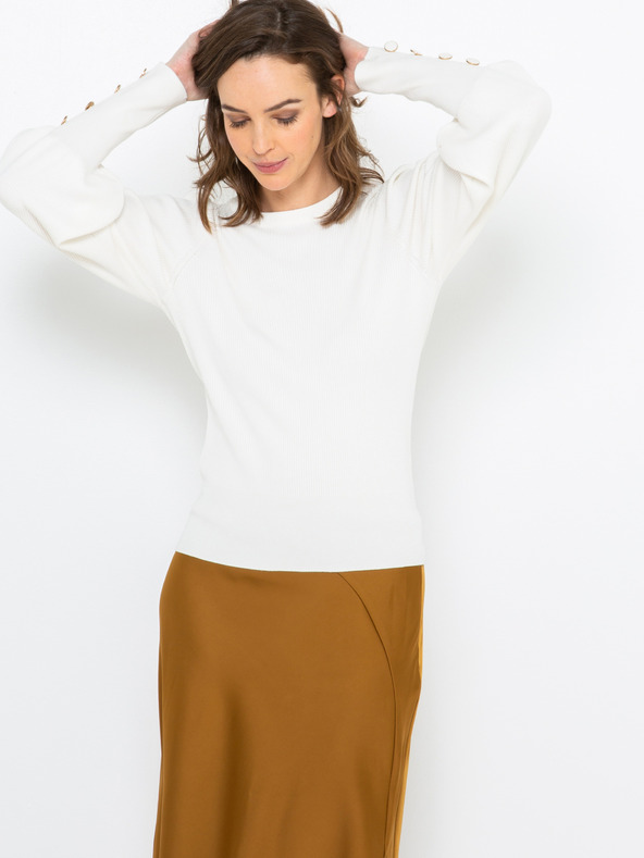 CAMAIEU Bijeli pulover s balonastim rukavima CAMAIEU