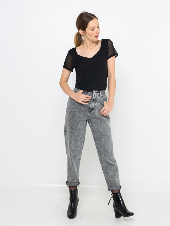 CAMAIEU Crna majica s prozirnim rukavima CAMAIEU